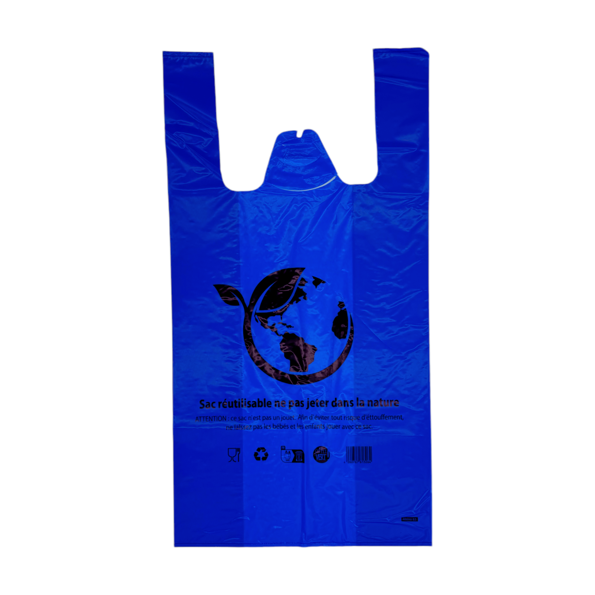 Sac  à bretelles en plastique réutilisable bleu 26+12x45 cm 50 microns